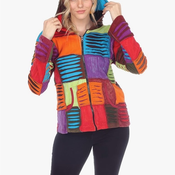 The Collection Royal Womens S Colorful Patchwork Nepal Zip Hoodie Y2K **No Zip - Picture 1 of 15